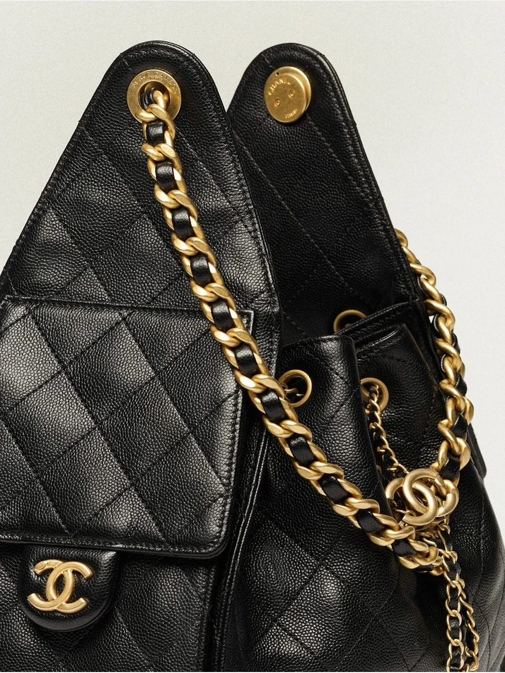 Chanel 25 Black Quilted Caviar Leather Shoulder Bag with Gold Chain